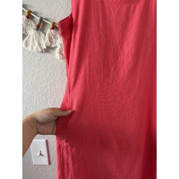 Cynthia Rowley Linen Blend Square Neck Asymmetric Lagenlook Dress Coastal Coral - Picture 6 of 10